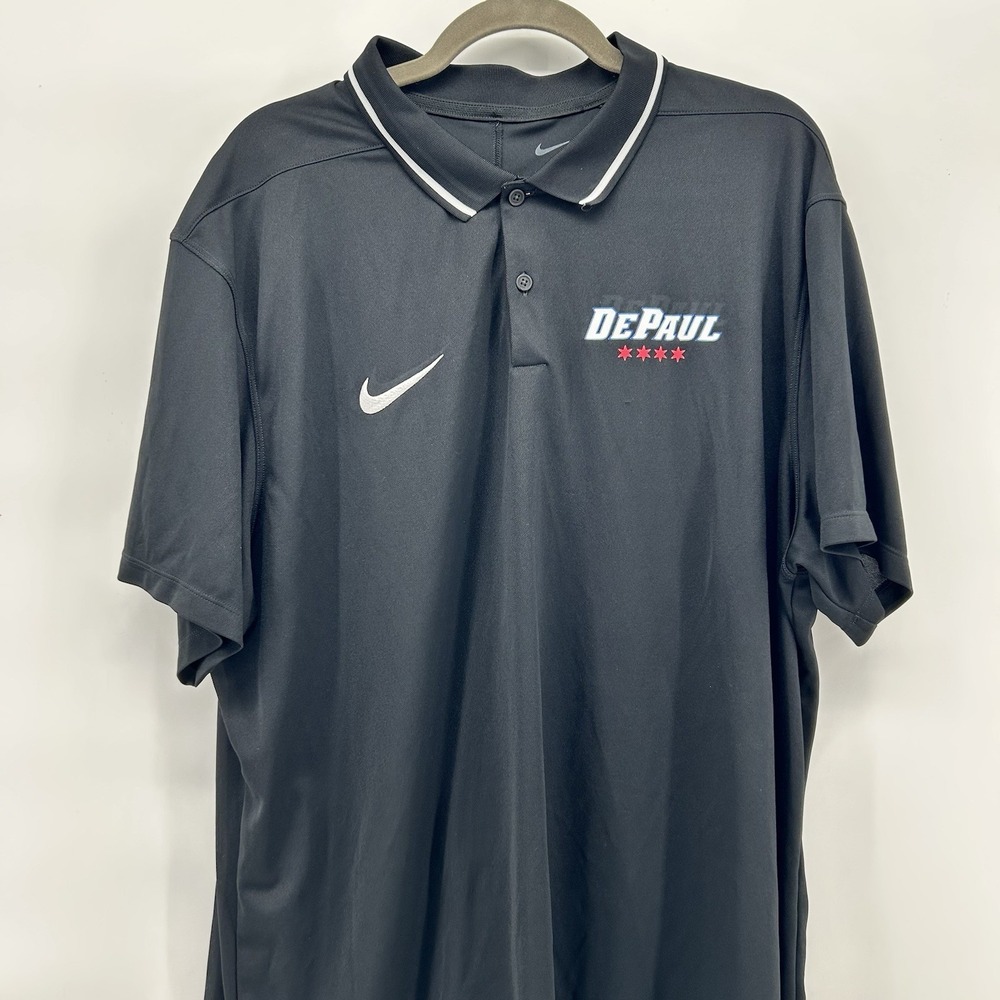 Nike Dri-FIT DePaul Blue Demons Polo Mens 2XL Black NCAA Collegiate Teamwear - Picture 2 of 10